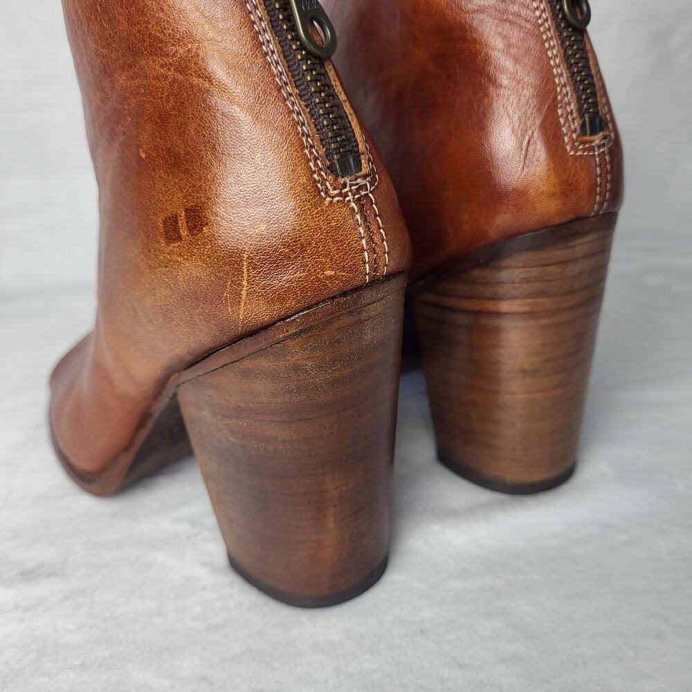 SOLD | BED | STU Onset Leather Ankle Boots Peep Toe Stacked Heel Booties  | 7.5 - Picture 8 of 12